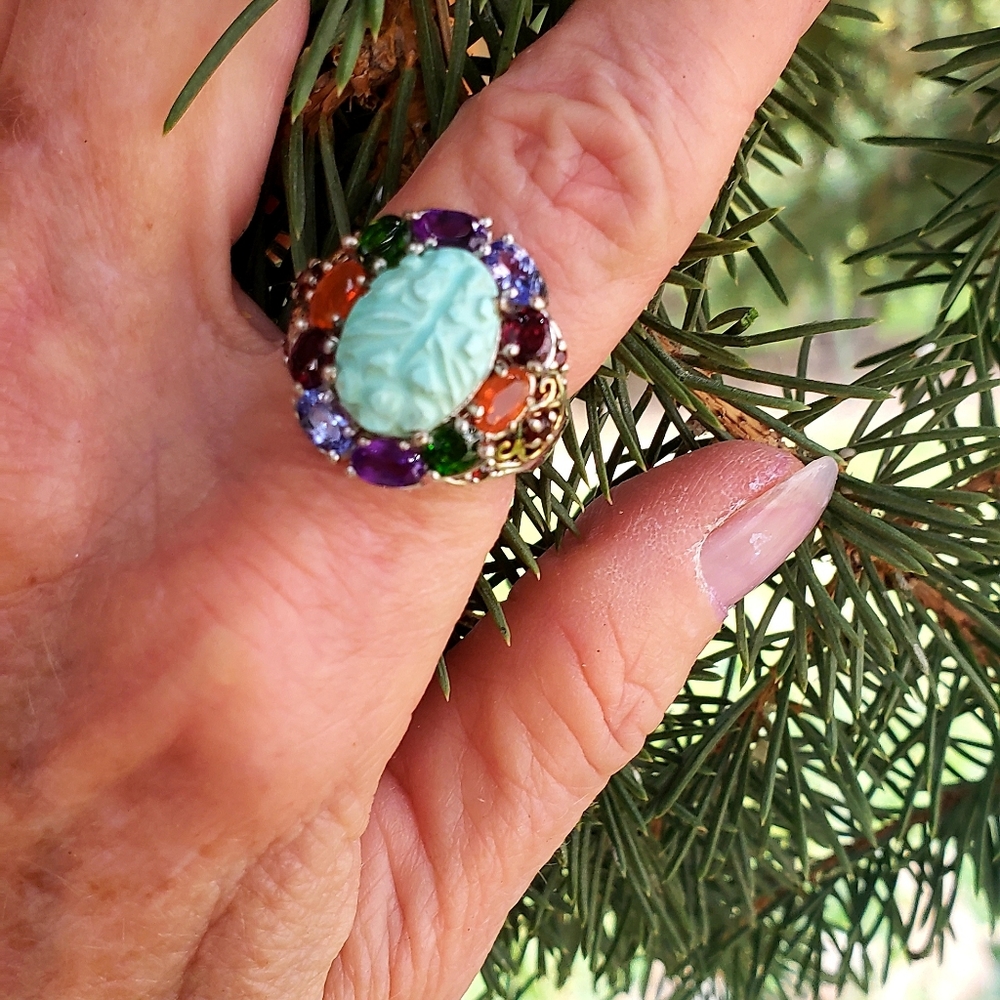 🌲🎁 Sleeping Beauty Turquoise & Real Gemstone Ring